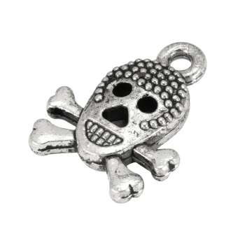 Metallanhänger "Totenkopf", 13X12mm, silberfarben 