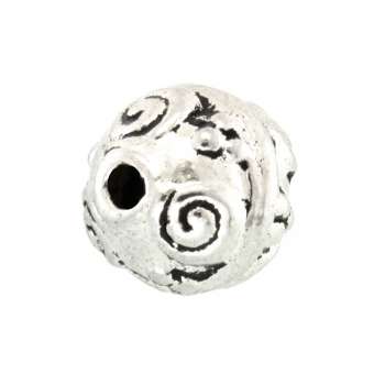 Metallperle mit Ornament, 10mm, rund, silberfarben silberfarben