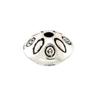 Metallperle mit Ornament, 6X9mm, oval, silberfarben silberfarben