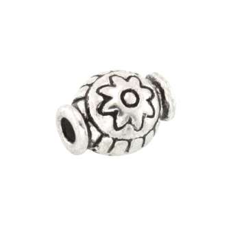 Metallperle mit Ornament, 9X6mm, oval, silberfarben silberfarben