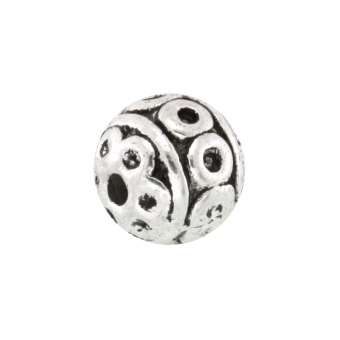 Metallperle mit Ornament, 8mm, rund, silberfarben silberfarben