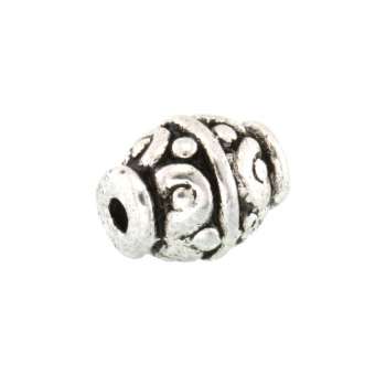 Metallperle mit Ornament, 8X6mm, oval, silberfarben silberfarben