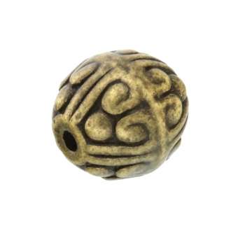 Metallperle mit Ornament, 10mm, rund, bronzefarben bronzefarben