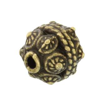Metallperle mit Ornament, 10X10mm, rund, bronzefarben bronzefarben