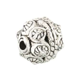 Metallperle mit Ornament, 10X10mm, rund, silberfarben silberfarben