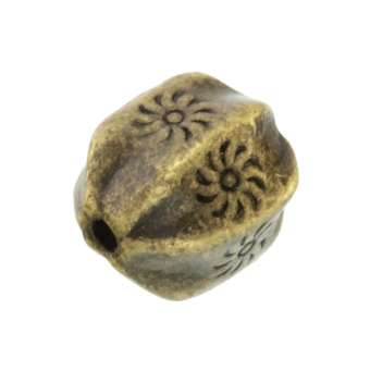 Metallperle mit Ornament, 10X8mm, oval, bronzefarben bronzefarben