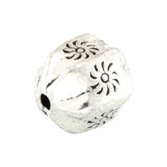 Metallperle mit Ornament, 10X8mm, oval, silberfarben silberfarben