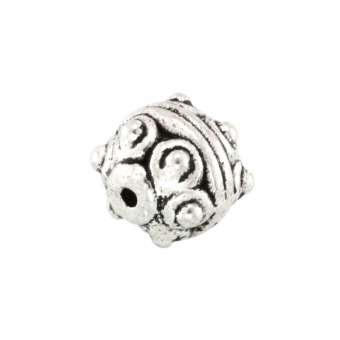 Metallperle mit Ornament, 7X7mm, rund, silberfarben silberfarben
