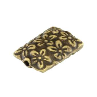 Metallperle mit Ornament, 12X8mm, rechteckig, bronzefarben bronzefarben