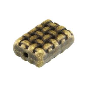 Metallperle mit Ornament (Webmuster), 12X8mm, rechteckig, bronzefarben bronzefarben