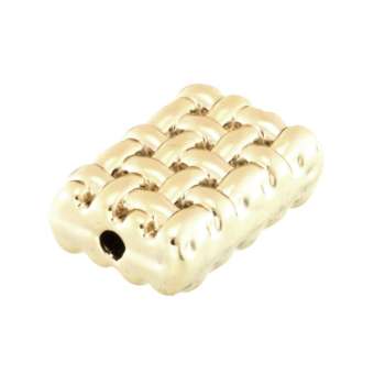 Metallperle mit Ornament (Webmuster), 12X8mm, rechteckig, hellgoldfarben goldfarben