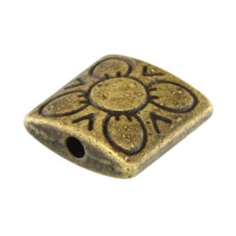 Metallperle mit Ornament, 11X11mm, rechteckig, bronzefarben bronzefarben