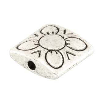 Metallperle mit Ornament, 11X11mm, rechteckig, silberfarben silberfarben