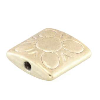 Metallperle mit Ornament, 11X11mm, rechteckig, hellgoldfarben goldfarben