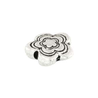 Metallperle mit Ornament, 8mm, Blume, silberfarben silberfarben