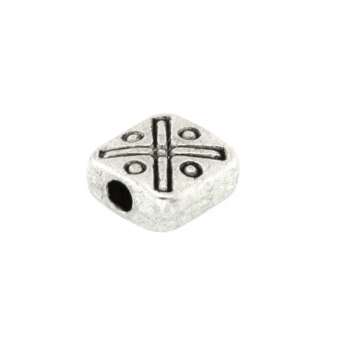 Metallperle mit Ornament, 6X6mm, rechteckig, silberfarben silberfarben