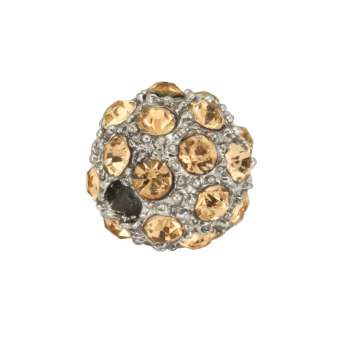 Metallperle mit Strass, 9X9mm, hellbraun/ silberfarben 
