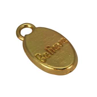 Anhänger, 15X8mm, "Believe", goldfarben goldfarben