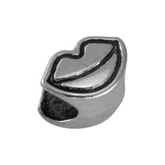 Großlochperle "Kiss", 12X7mm, Metall, silberfarben 