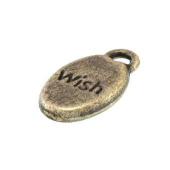 Anhänger, 15X8mm, "Wish", bronzefarben bronzefarben