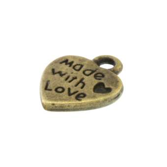 Anhänger, 12X10mm, Herz "Made With Love", bronzefarben bronzefarben