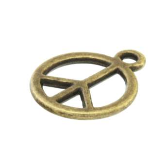 Anhänger, 14X12mm, "Peace", bronzefarben bronzefarben
