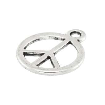 Anhänger, 14X12mm, "Peace", silberfarben silberfarben