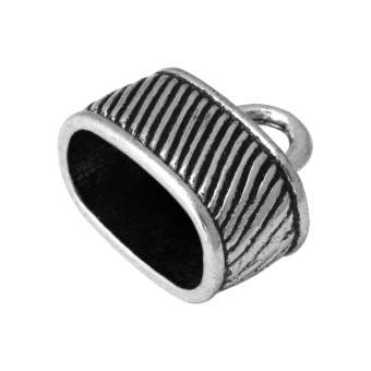 Ovale Endkappe mit Ornament, 10 X 15 mm, Loch-Ø 7X12 mm, silberfarben 
