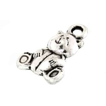 Anhänger, 15X10mm, Teddy Bär, silberfarben silberfarben