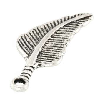 Anhänger, 30X10mm, Feder, silberfarben silberfarben