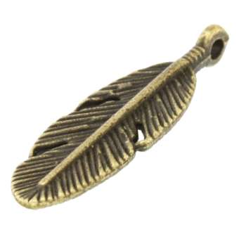Anhänger, 30X9mm, Feder, bronzefarben bronzefarben