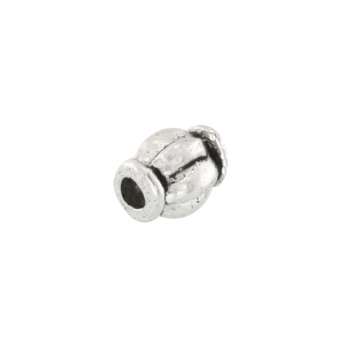 Metallperle, 4X6mm, rund, verziert mit Ornamenten, silberfarben silberfarben