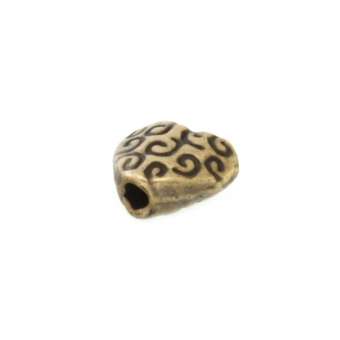 Metallperle, 6X6mm, Herz , Herz mit Ornament, bronzefarben bronzefarben