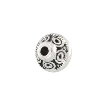 Perle mit Ornament, 6X6mm, rund, silberfarben silberfarben