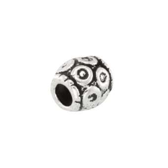 Metallperle mit Ornament, 5X5mm, oval, silberfarben silberfarben