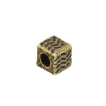 Metallperle mit Ornament, 4X4mm, Würfel, bronzefarben bronzefarben