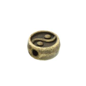 Metallperle, 6mm, rund, Ying Yang, bronzefarben bronzefarben