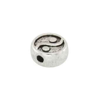 Metallperle, 6mm, rund, Ying Yang, silberfarben silberfarben
