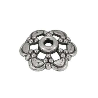 Perlenkappe, Metall, 13X13mm, Metall, silberfarben 