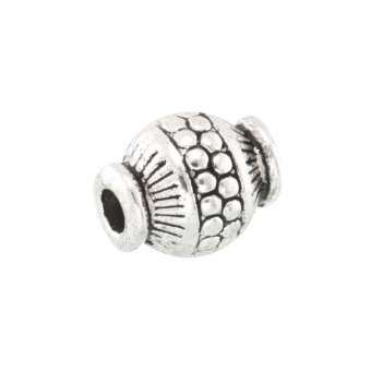 Metallperle mit Ornament, 9X7mm, oval, silberfarben silberfarben