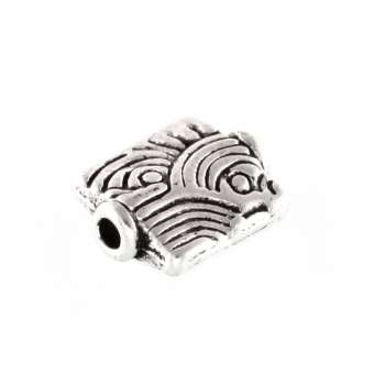 Metallperle mit Ornament, 8X6mm, rechteckig, silberfarben silberfarben