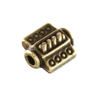 Metallperle mit Ornament, 9X8mm, rechteckig, bronzefarben bronzefarben
