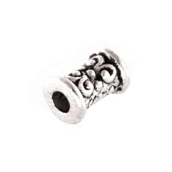 Metallperle mit Ornament, 8X5mm, Zylinder, silberfarben silberfarben