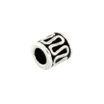 Metallperle mit Ornament, 5X4mm, Zylinder, silberfarben silberfarben