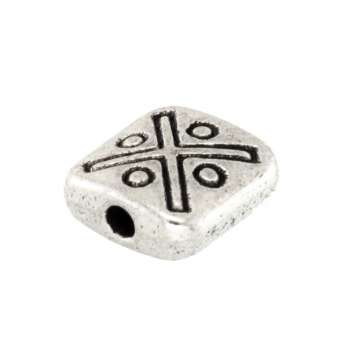 Metallperle mit Ornament, 8X8mm, rechteckig, silberfarben silberfarben