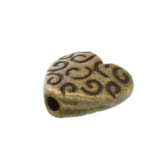 Metallperle mit Ornament, 9X8mm, Herz, bronzefarben bronzefarben