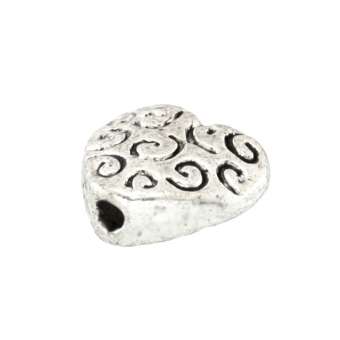 Metallperle mit Ornament, 9X8mm, Herz, silberfarben silberfarben