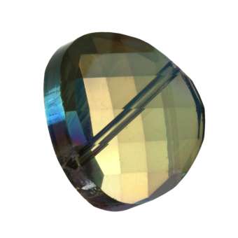 Glasschliff-Perle, 18X18mm, rund, grün-gelb AB grün-gelb AB