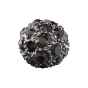 Strassperle, 10mm, rund, schwarz/ antik silberfarben schwarz/ antik silberfarben