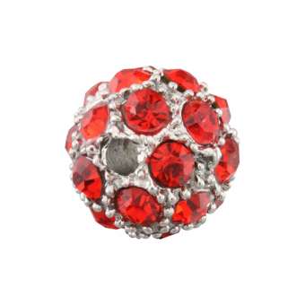 Strassperle, 10mm, rund, rot/ silberfarben rot/ silberfarben